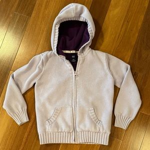 Gap Girls Sz 6/7 Pale Lavender Hoodie Sweater with Purple Fleece Lining Like New